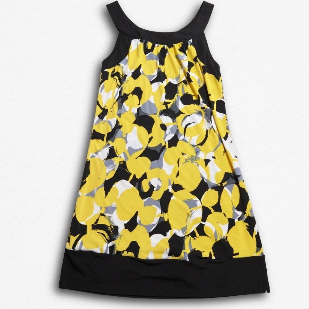 As U Wish Yellow Black Abstract Print Sleeveless Y2K Shift Dress Small M098601P7